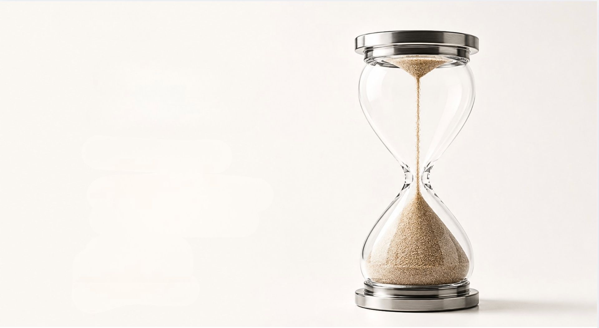 An hourglass with sand flowing — time slipping away